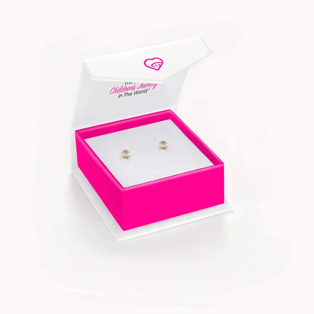 14k Gold Tiny Bezel Set CZ Baby / Toddler / Kids Earrings Safety Screw Back