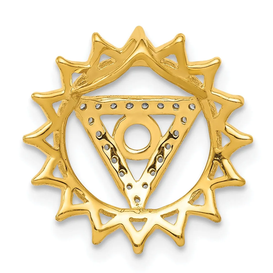 14k Yellow Gold Open Back Polished Finish 0.087-CT Diamond Vishuddha Throat Chakra Chain Slide Pendant Will Not fit Omega Chain