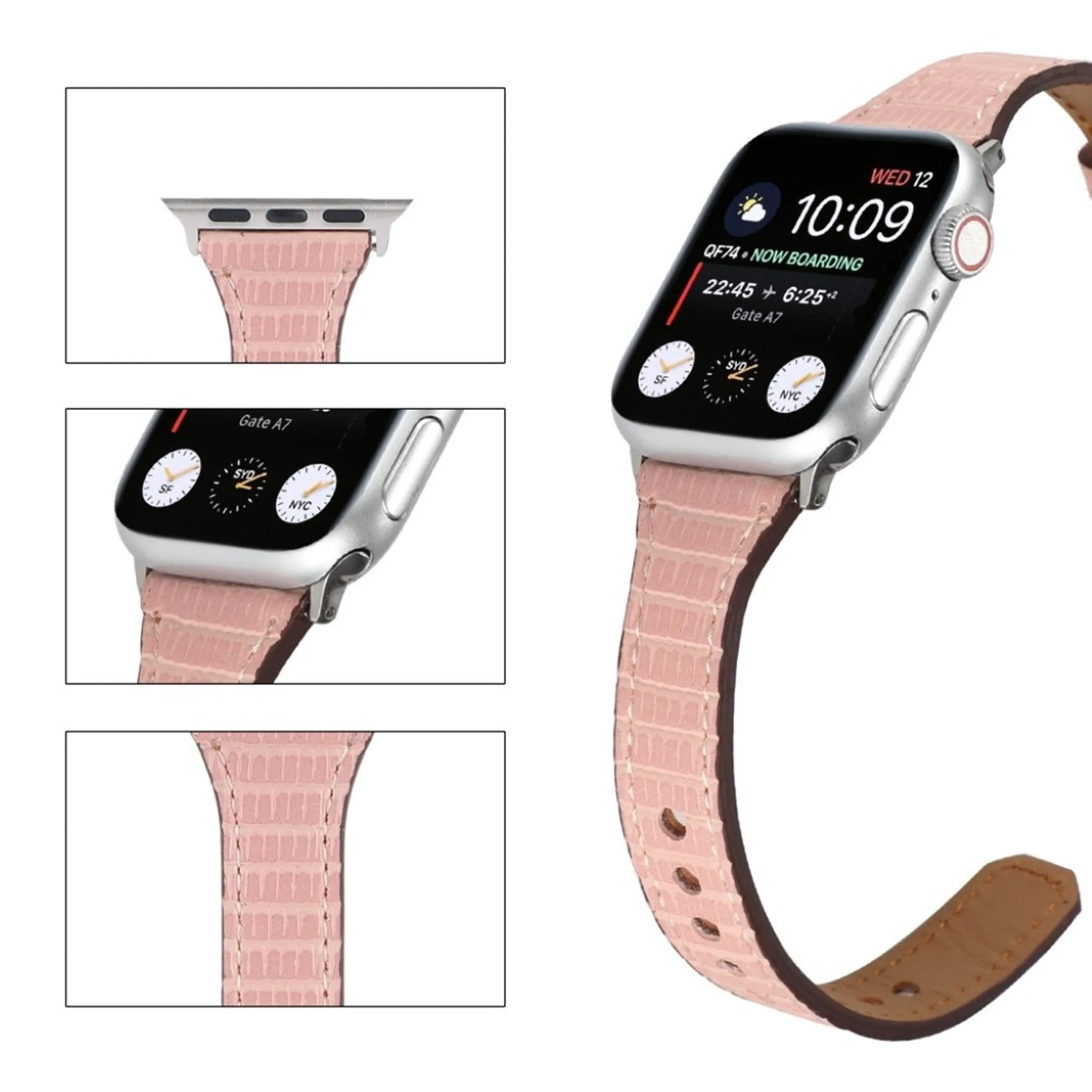 Apple Watch 40mm bamboo textured genuine leather watch strap - Pink