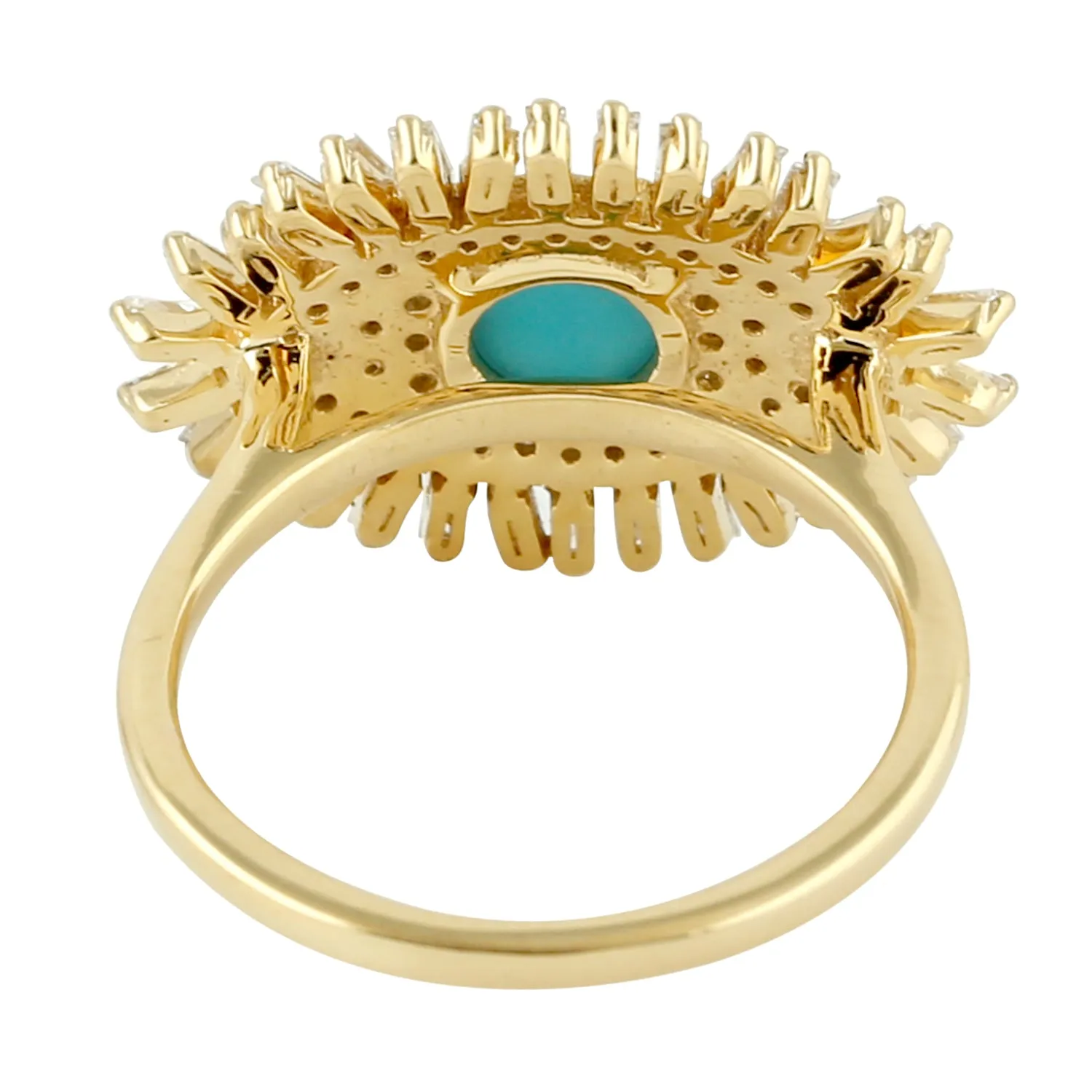 Baguette Diamond Turquoise Evil Eye Ring In 18k Yellow Gold For Gift Jewelry