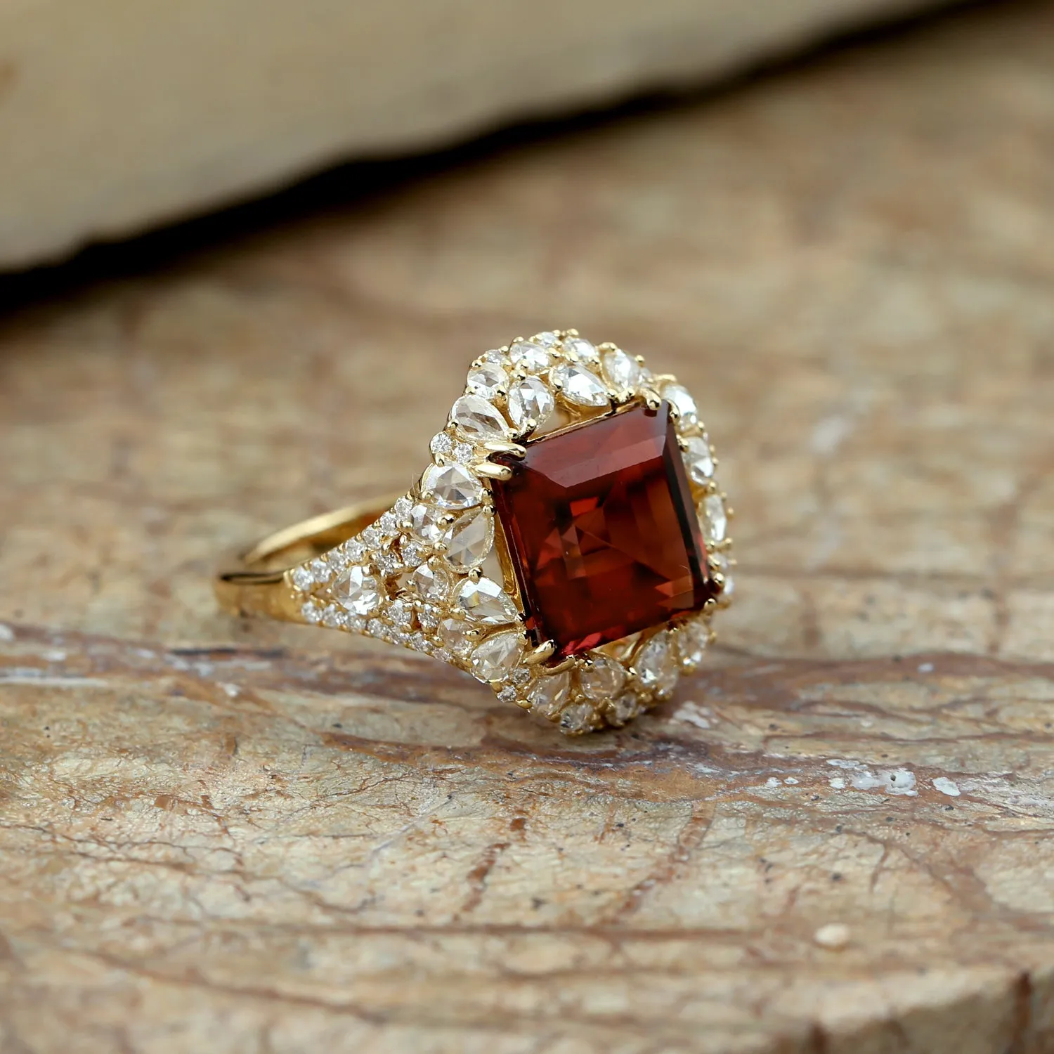 Beautiful Pink Tourmaline & Diamond Cocktail Ring Jewelry In 18k Yellow Gold For Her