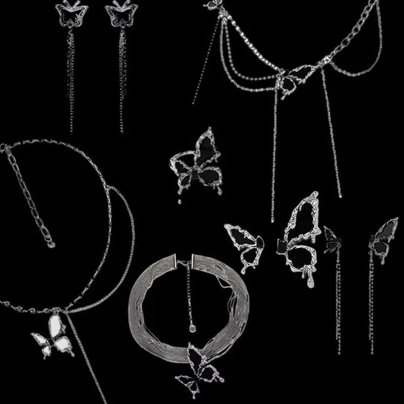Black Liquid Butterfly Alloy Jewelry Set