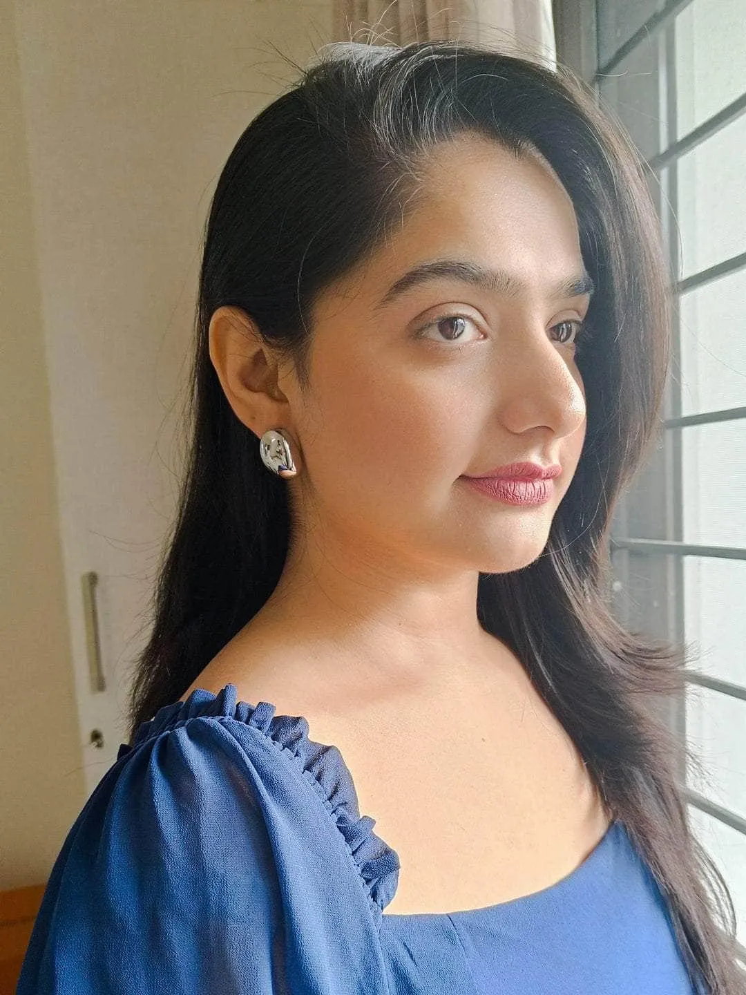 C Shaped Stud Earrings Silver
