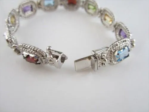 ESTATE 27CT MULTI COLOR EMERALD CUT 14K W GOLD BRACELET