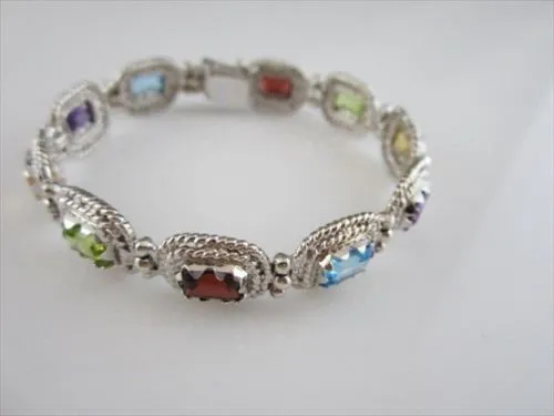 ESTATE 27CT MULTI COLOR EMERALD CUT 14K W GOLD BRACELET