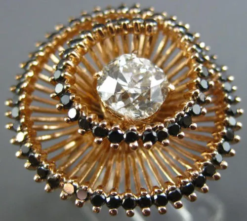 ESTATE EXTRA LARGE 2.61CT WHITE & BLACK DIAMOND 14KT ROSE GOLD 3D SWIRL FUN RING