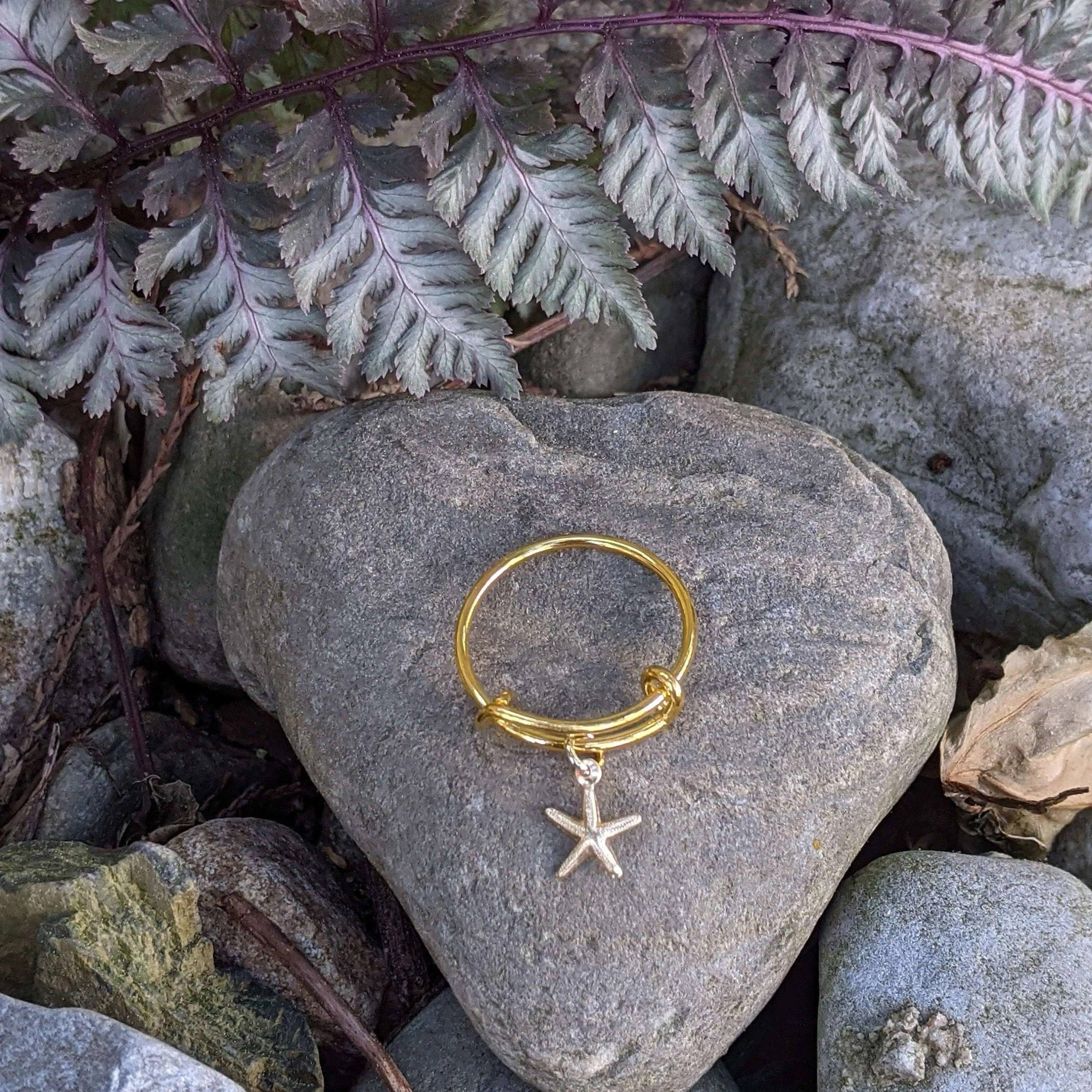 Gold Starfish Expandable Charm Ring,Gift for her