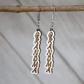 Grandma Vertical Wooden Dangle Earring by Cate's Concepts, LLC