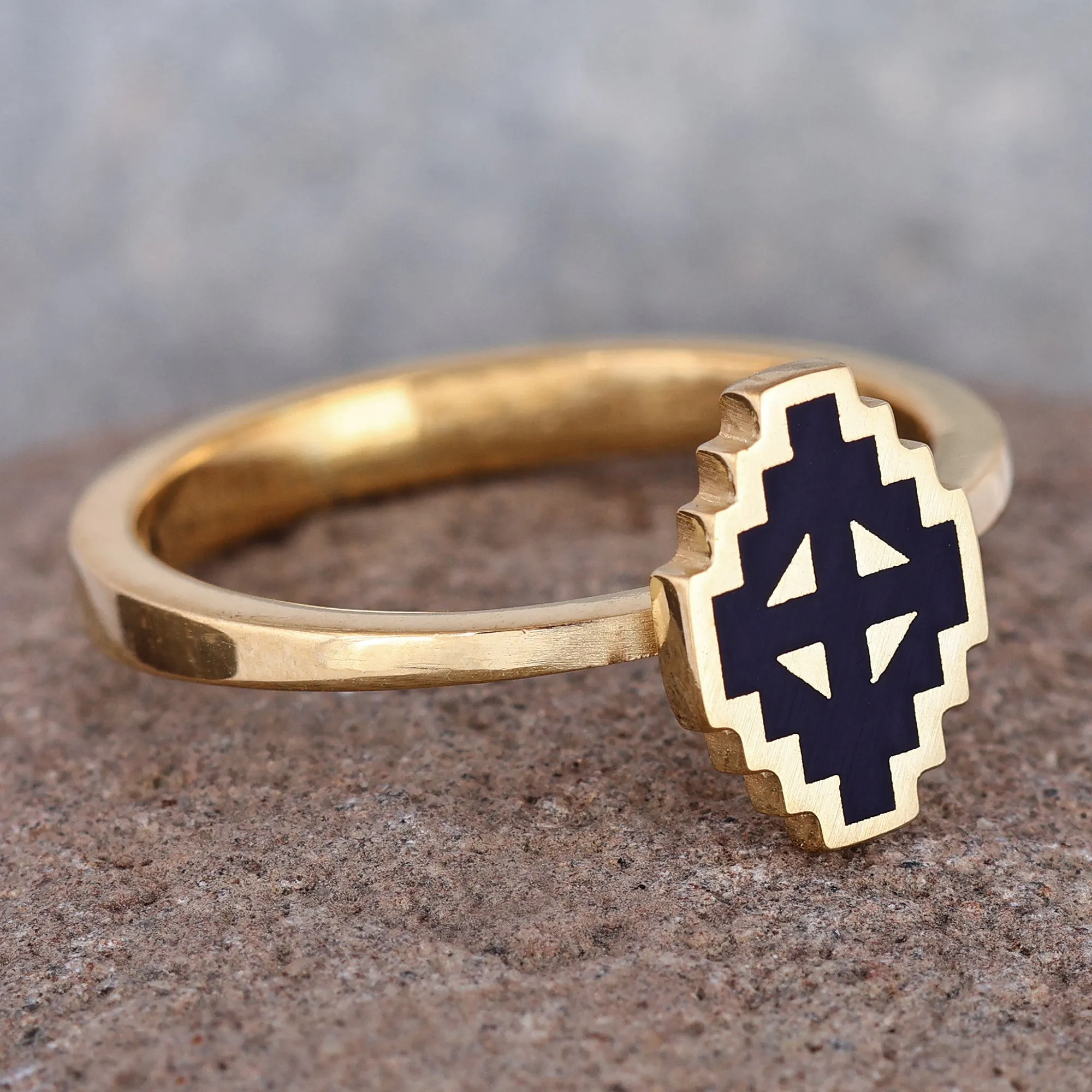 Hand-Painted Navy 18k Gold-Plated Vishap Cocktail Ring - Vishap Magic | NOVICA