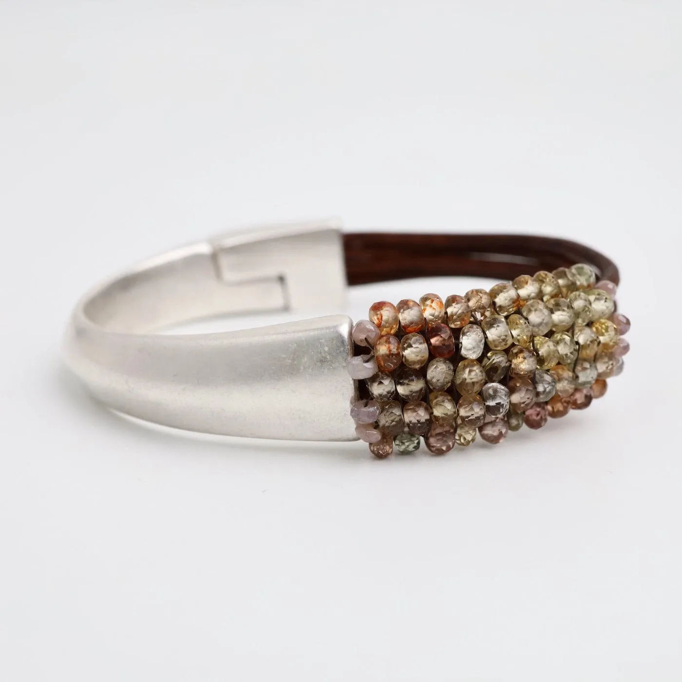 Hand Stitched Multi-Faceted Earth Tone Zircon Half Cuff Bracelet