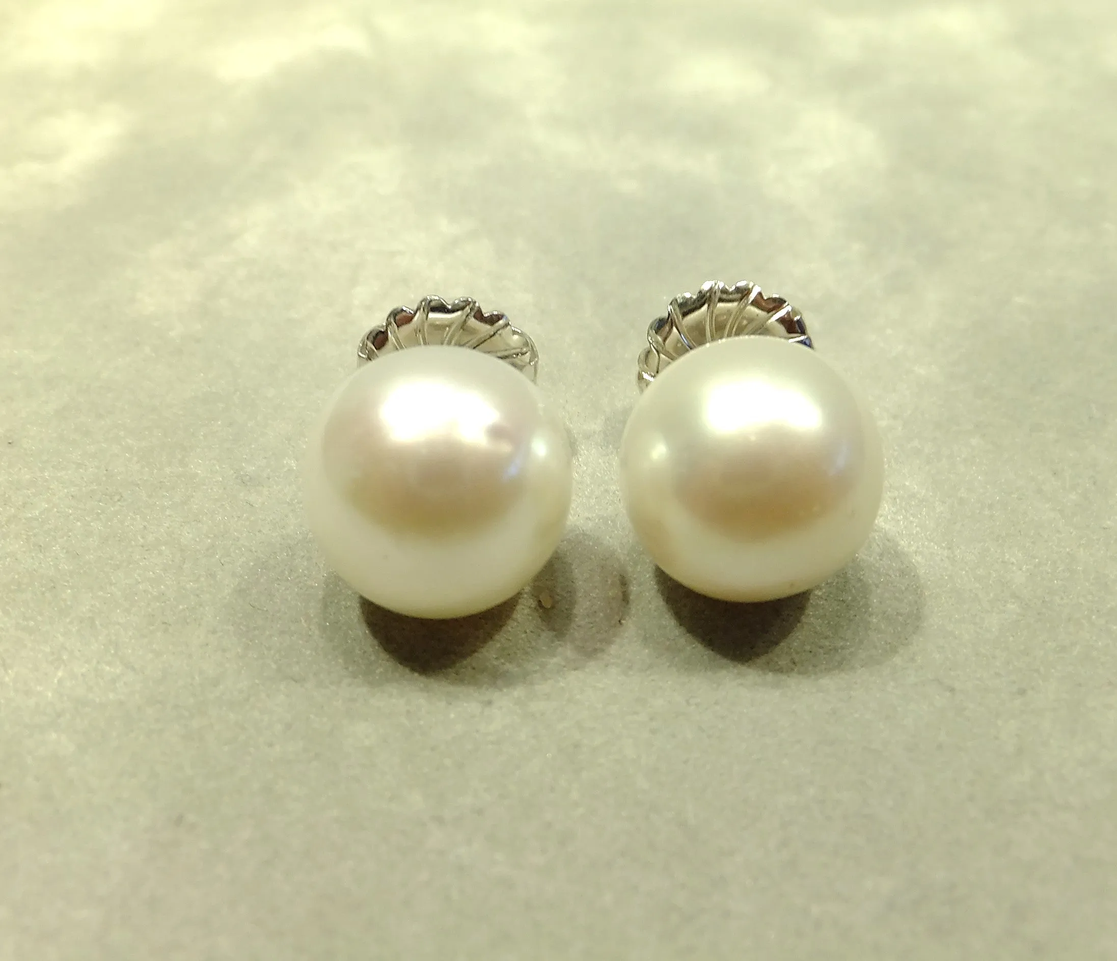 Large 12.5 mm Freshwater White Pearl Stud Earrings