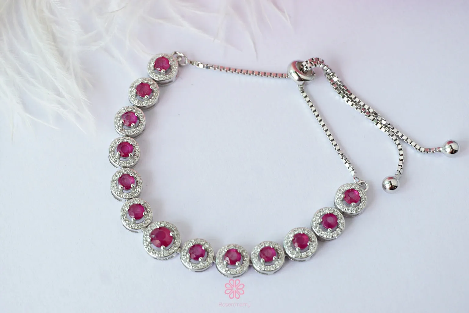 Natural RUBY Bracelet Sterling Silver925 With Whitegold Plated.