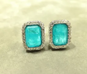Neon Blue Paraiba Tourmaline Stud Earrings