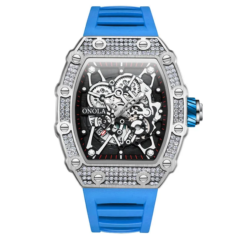 ONOLA 43mm Luxury Men's Diamond Bezel Watch Skeleton Quartz