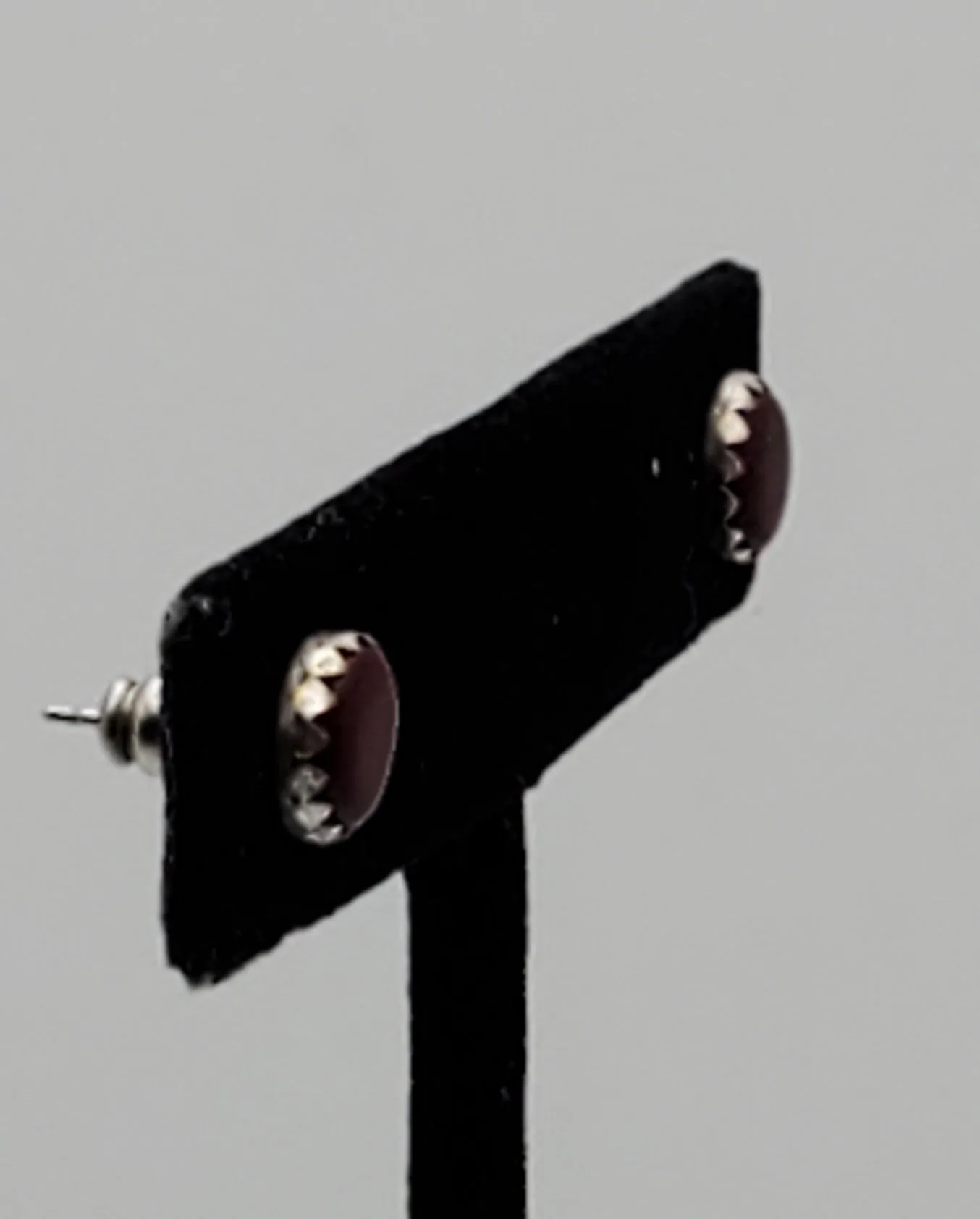 Red Garnet Silver Tone Stud Earrings