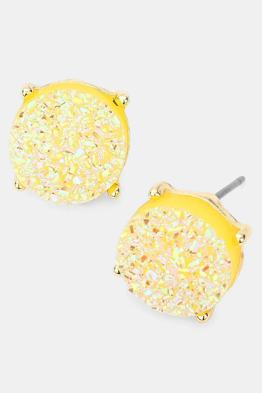 Round Iridescent Druzy Stud Earrings - Yellow, Orange or Red