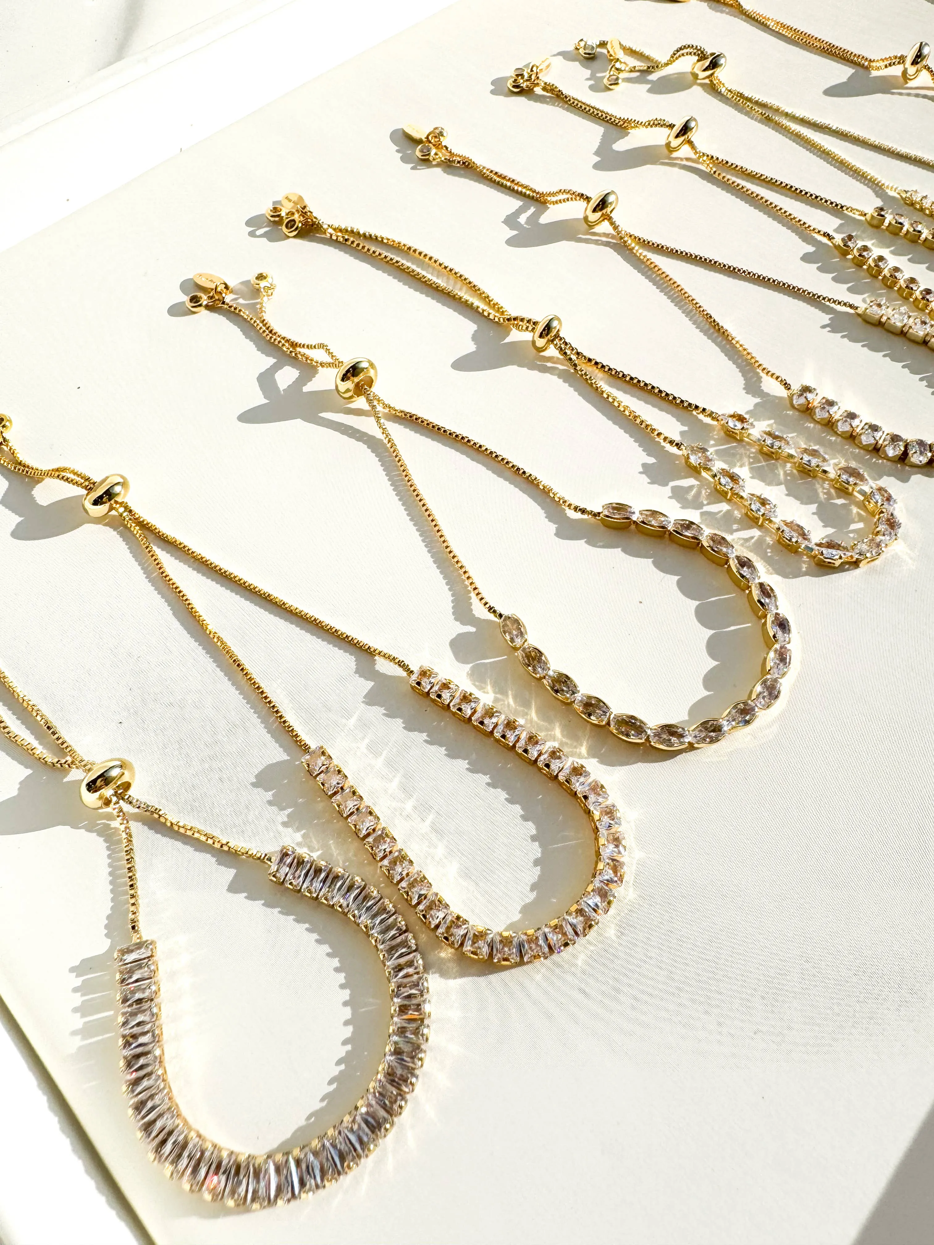 Semi Precious Pave Gold Filled Adjustable Bracelets