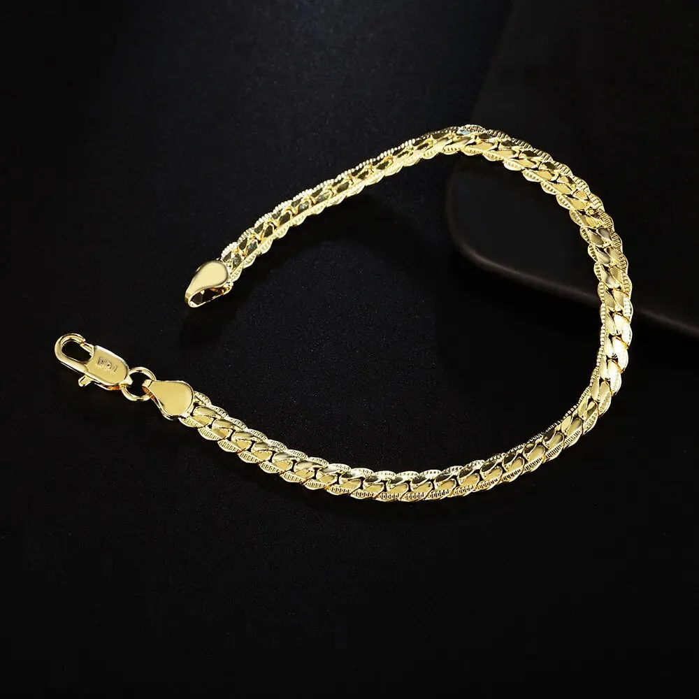 Silver 18k Gold Color 6mm Chain Bracelets Neckalce For Women Men Fashion Party Wedding Jewelry Sets Gifts