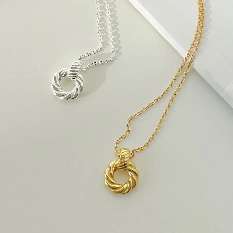 Twisted Rope Eternity Halo Pendant Necklace